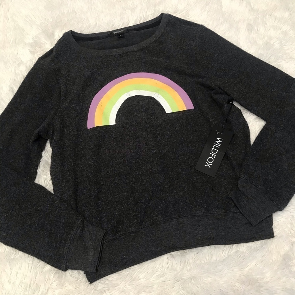 Wildfox After The Rain Rainbow GRAY Sweater NWT Size Medium